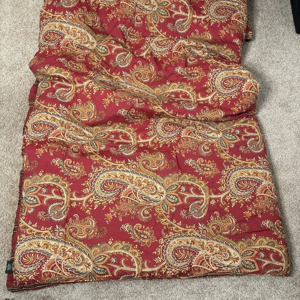 Vtg Lauren Ralph Lauren Comforter Full Queen Red Paisley Reverse Stripe